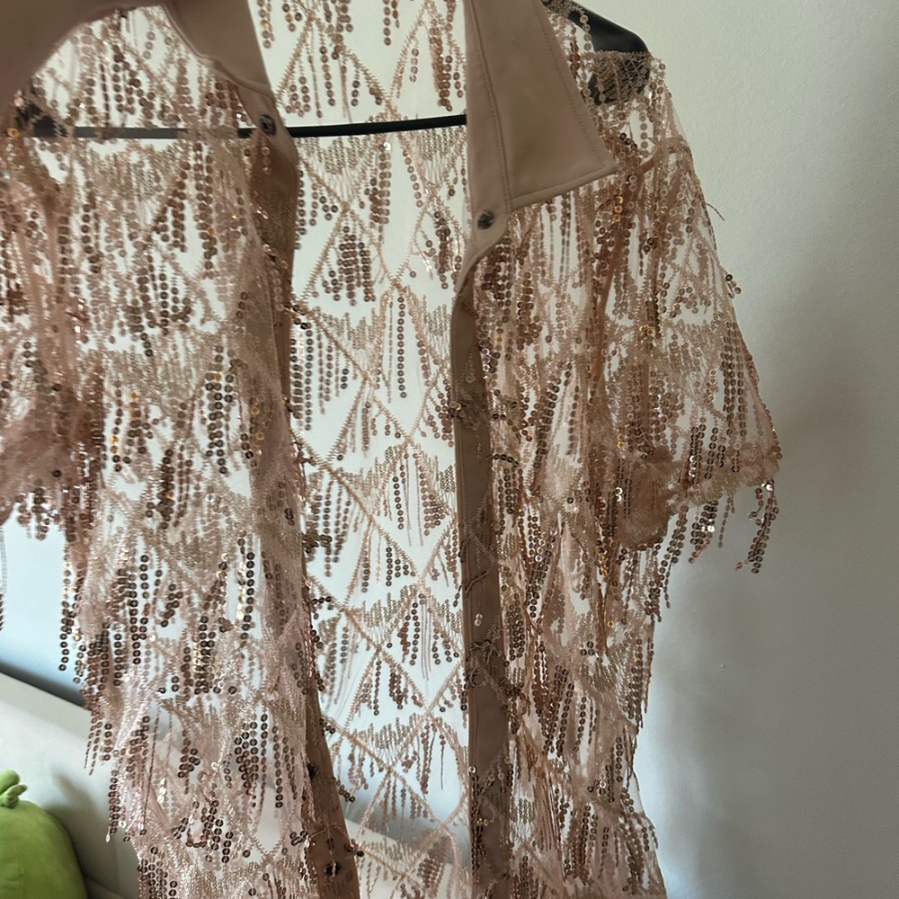 Sequin Fringe Sheer Top